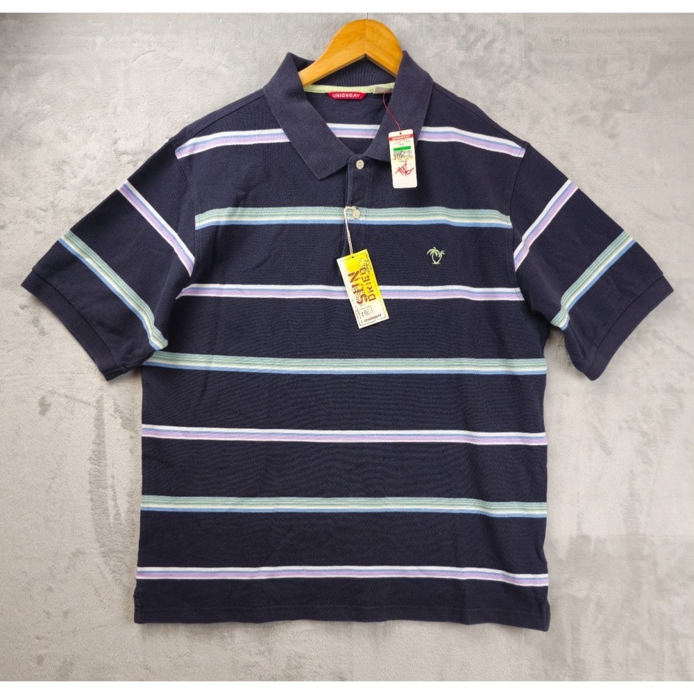 Vintage‎ Union Bay Sun Dried Polo Shirt Mens Large Navy Rugby Y2K Striped NWT